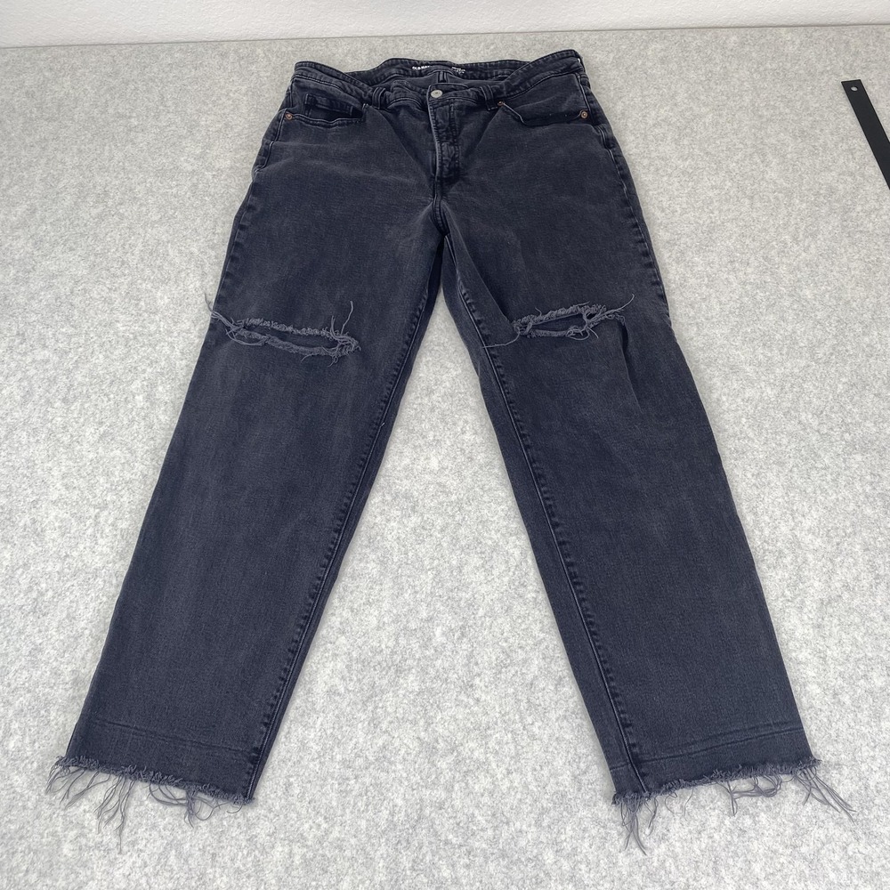 Old Navy High Rise O.G. Loose Jeans Womens 16 (34x28) Charcoal Gray Distressed